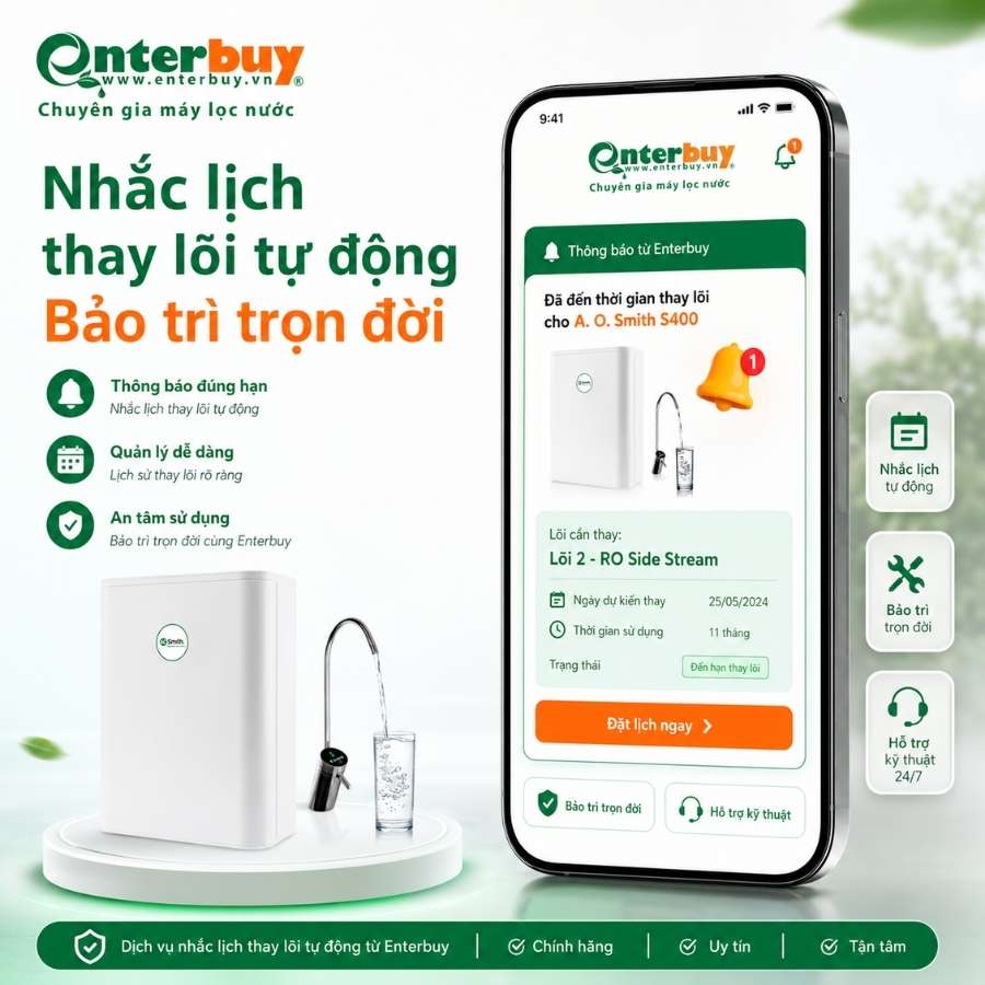 Thông báo nhắc lịch thay lõi cho Máy lọc nước A.O.Smith S400