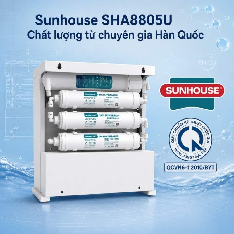 Máy lọc nước RO không vỏ Sunhouse 10 lõi SHA8805U