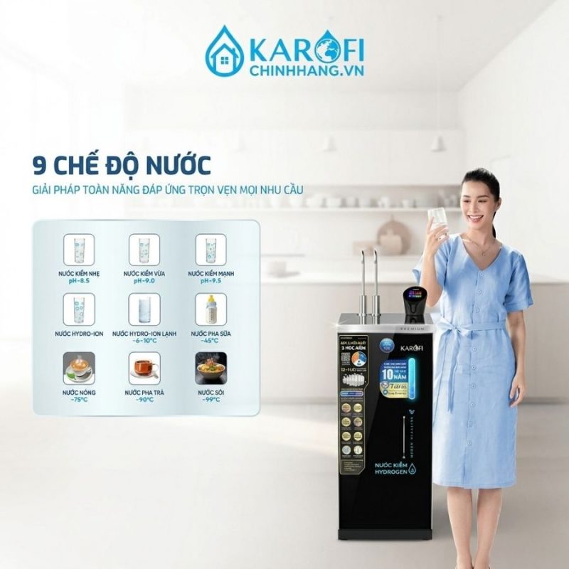 Máy lọc nước nóng lạnh Hydro-ion Kiềm Karofi SA8 chất lượng