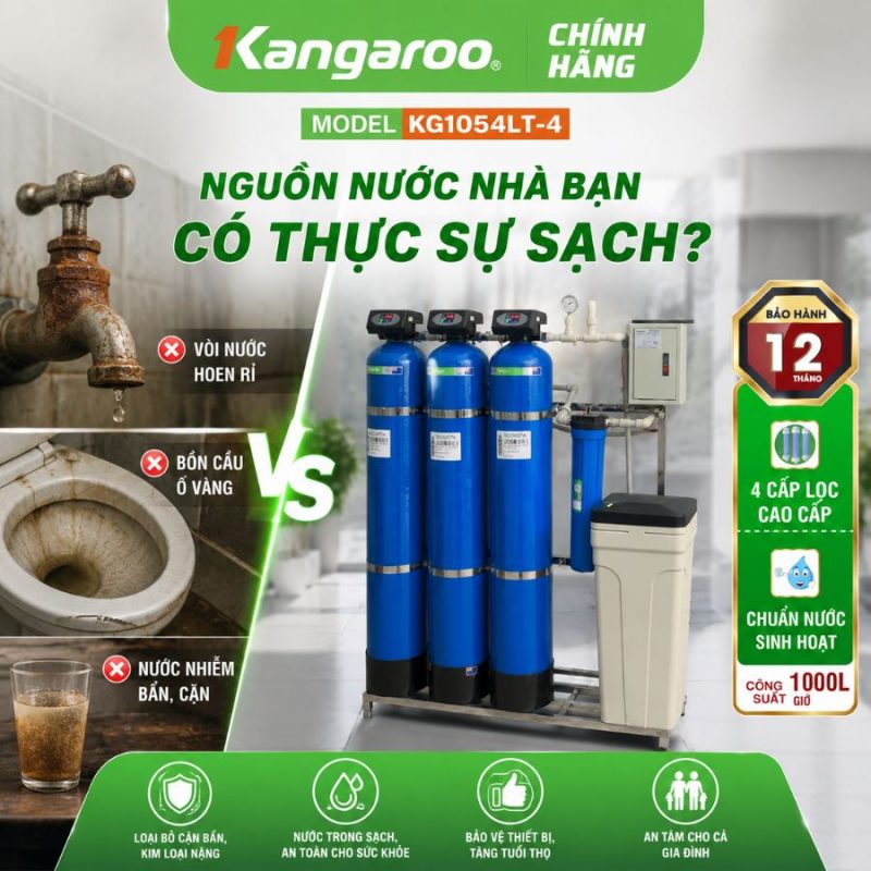 Bộ lọc tổng Kangaroo 4 cấp KG1054LT-4 van tự động 1000l/h siêu lọc