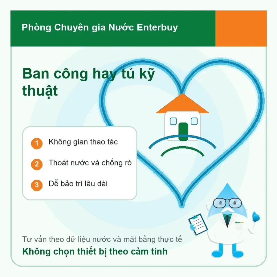 So sánh vị trí lắp lọc tổng chung cư ban công và tủ kỹ thuật
