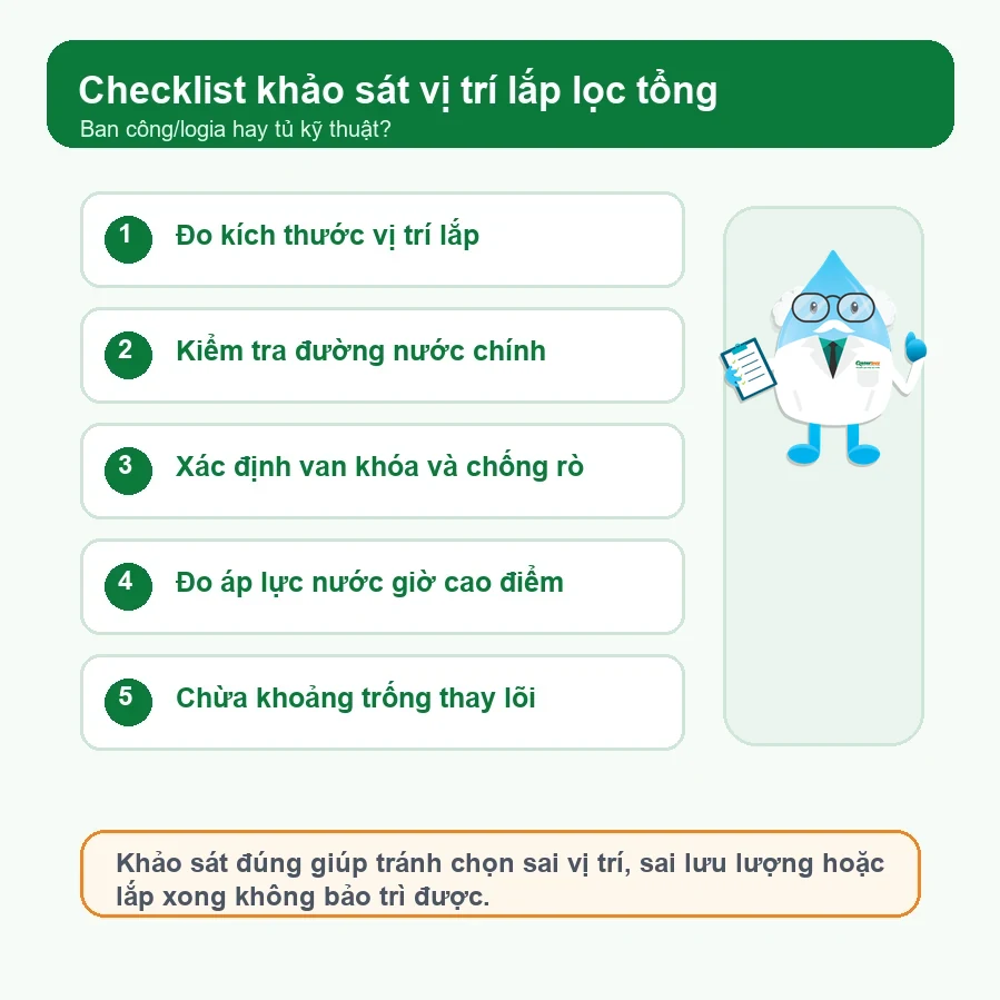 Checklist khảo sát vị trí lắp lọc tổng chung cư trước khi thi công