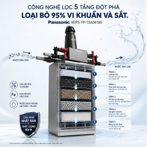 Công nghệ lọc 5 tầng đột phá - Loại bỏ 95% vi khuẩn và sắt.