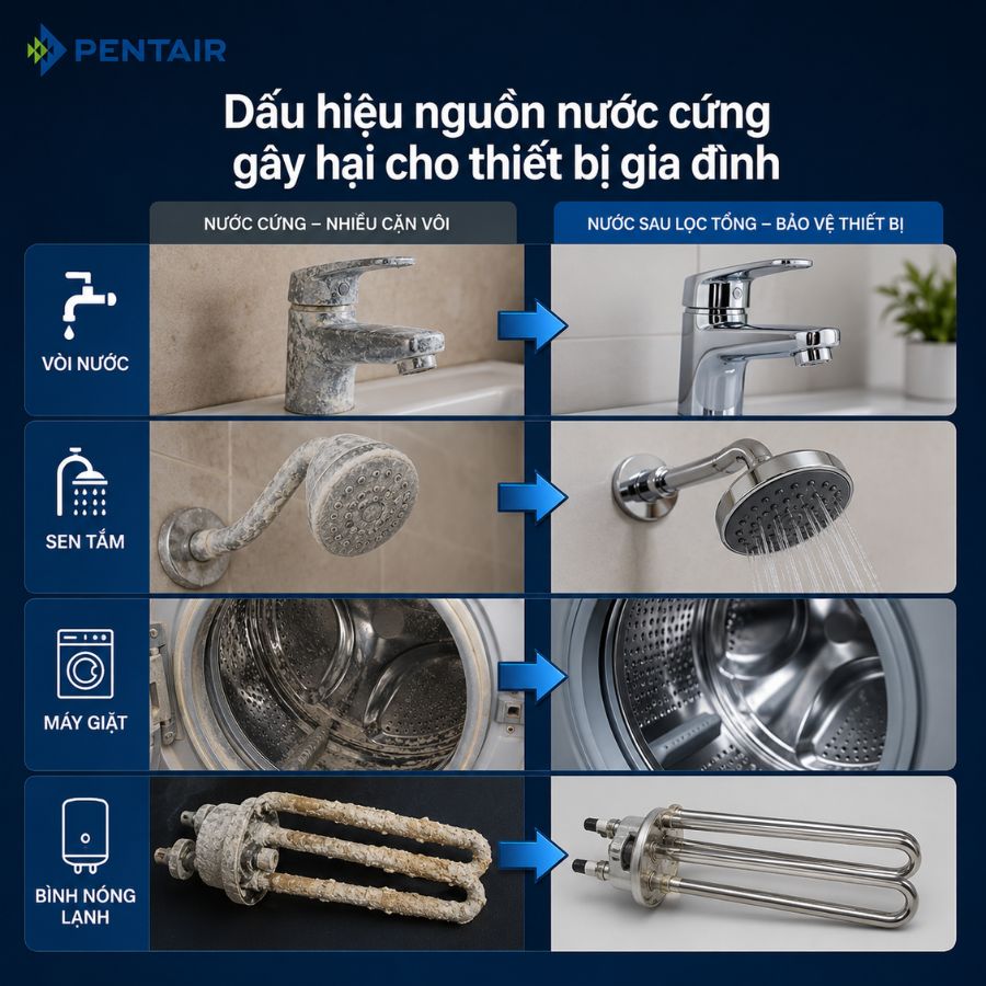 Dấu hiệu nguồn nước cứng gây hại cho thiết bị gia đình