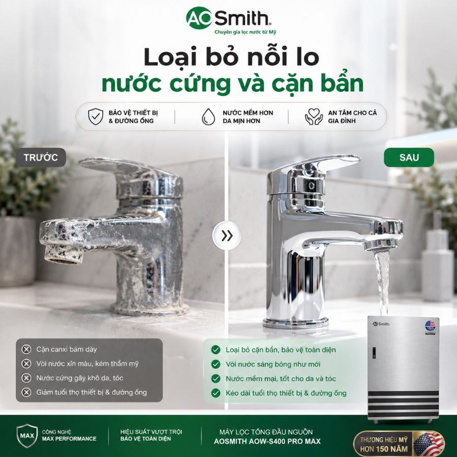 Loại bỏ nỗi lo nước cứng và cặn bẩn