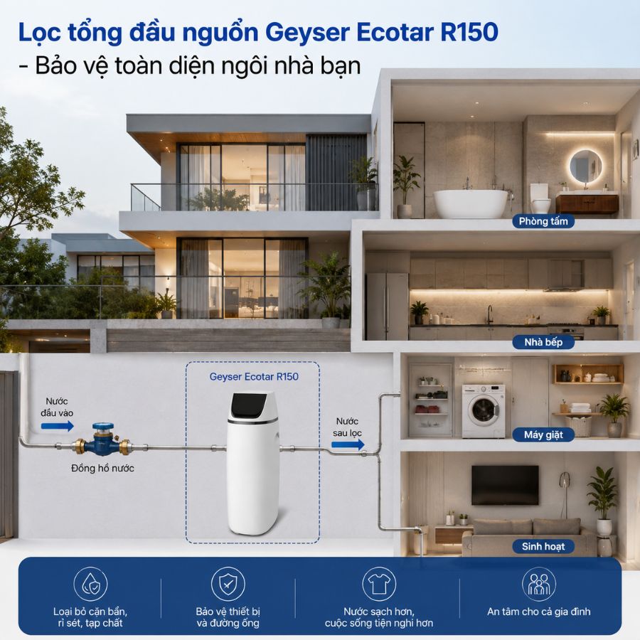 Lọc tổng đầu nguồn Geyser Ecotar R150 - Bảo vệ toàn diện ngôi nhà bạn