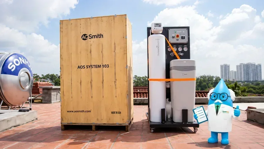 Lọc tổng AO Smith lắp thực tế cho gia đình Việt Nam