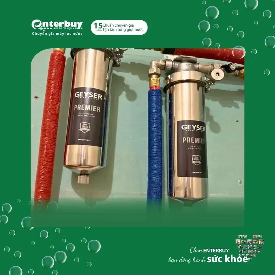 Lọc tổng Geyser Ecotar không thay thế kiểm tra nước đầu vào máy ion kiềm tại bếp
