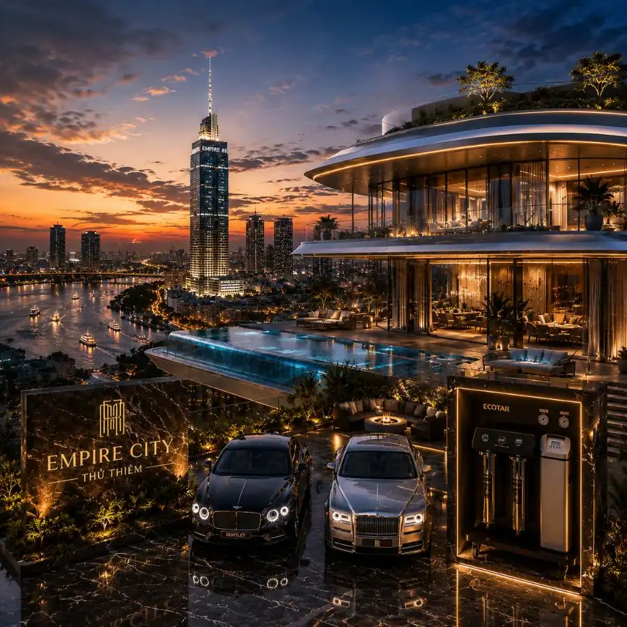 Hệ lọc tổng nhập khẩu Geyser Ecotar lắp tại biệt thự Empire City, Thủ Thiêm TP.HCM; vỏ inox 304 nhập khẩu chính hãng, đạt chứng nhận EAC.